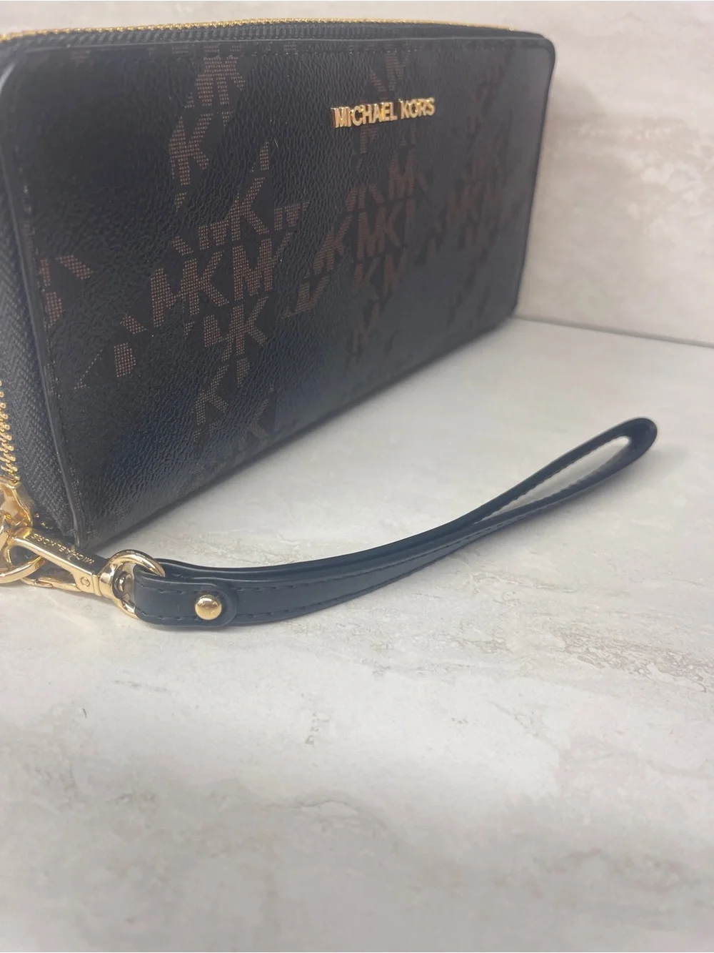 Michael Kors Brown and Black Signature Wristlet Wallet